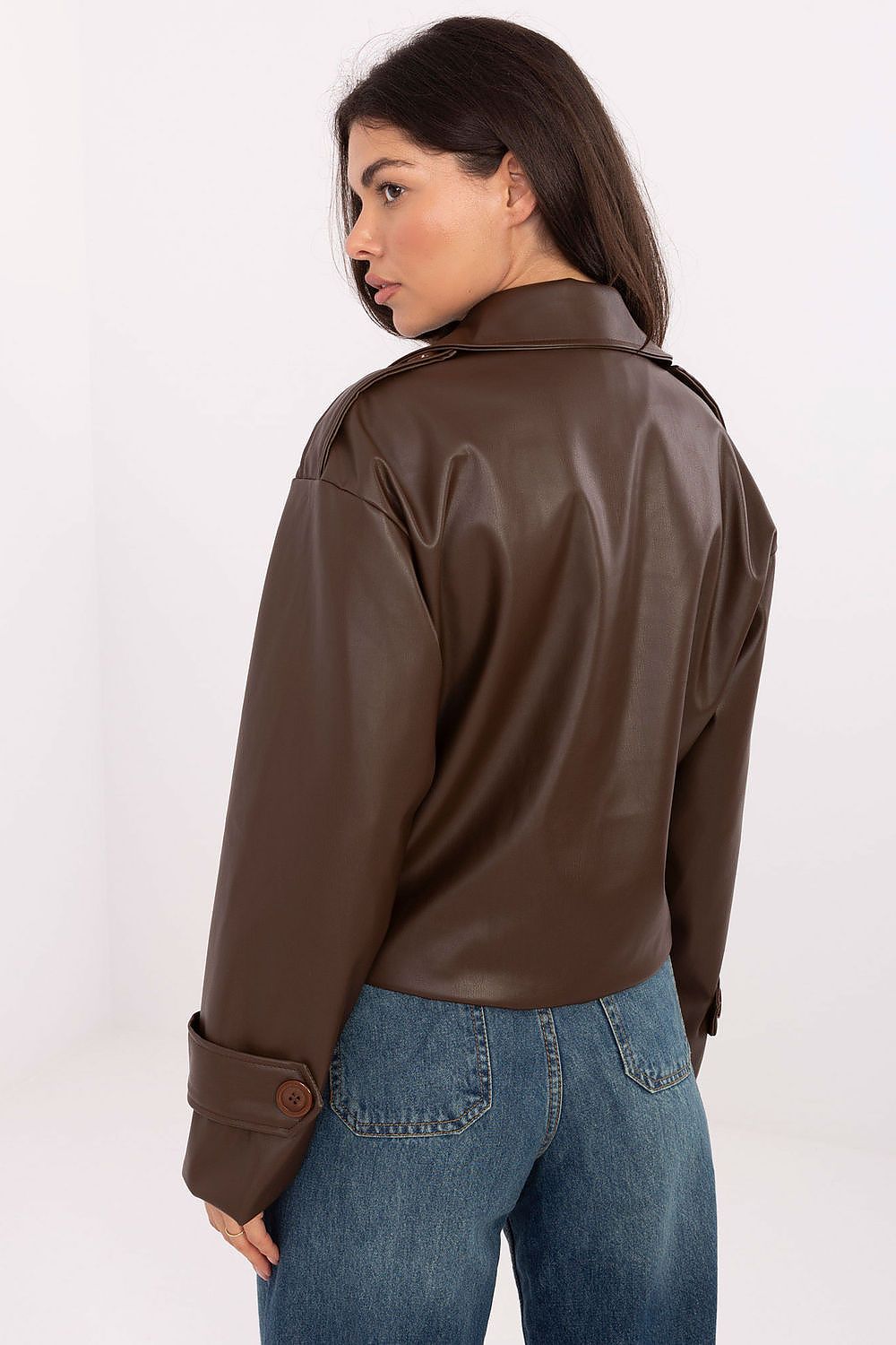 Korte leren trenchcoat- bruin