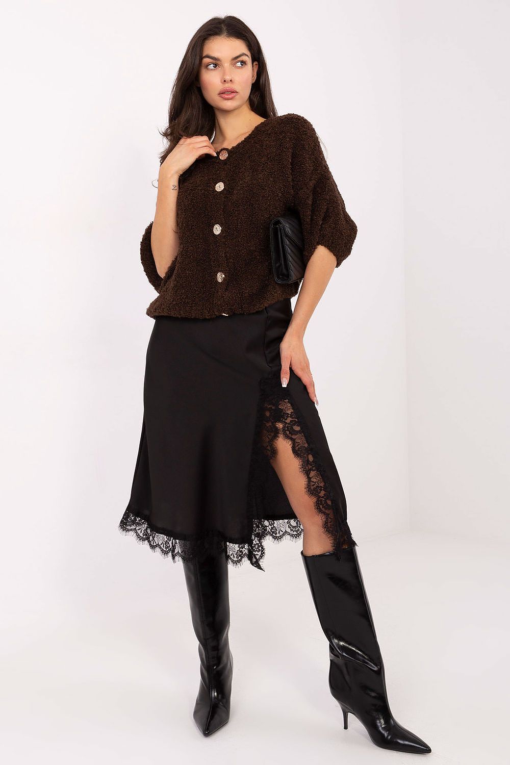 Zacht gebreide cardigan - bruin