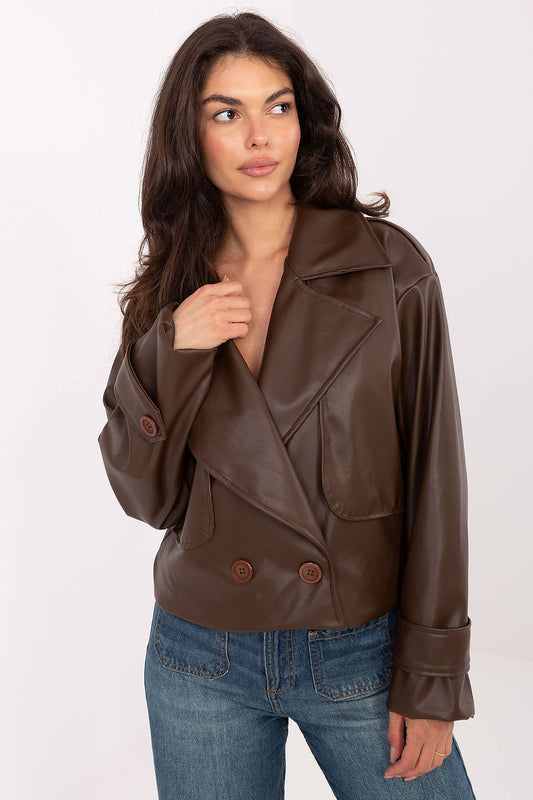 Korte leren trenchcoat- bruin